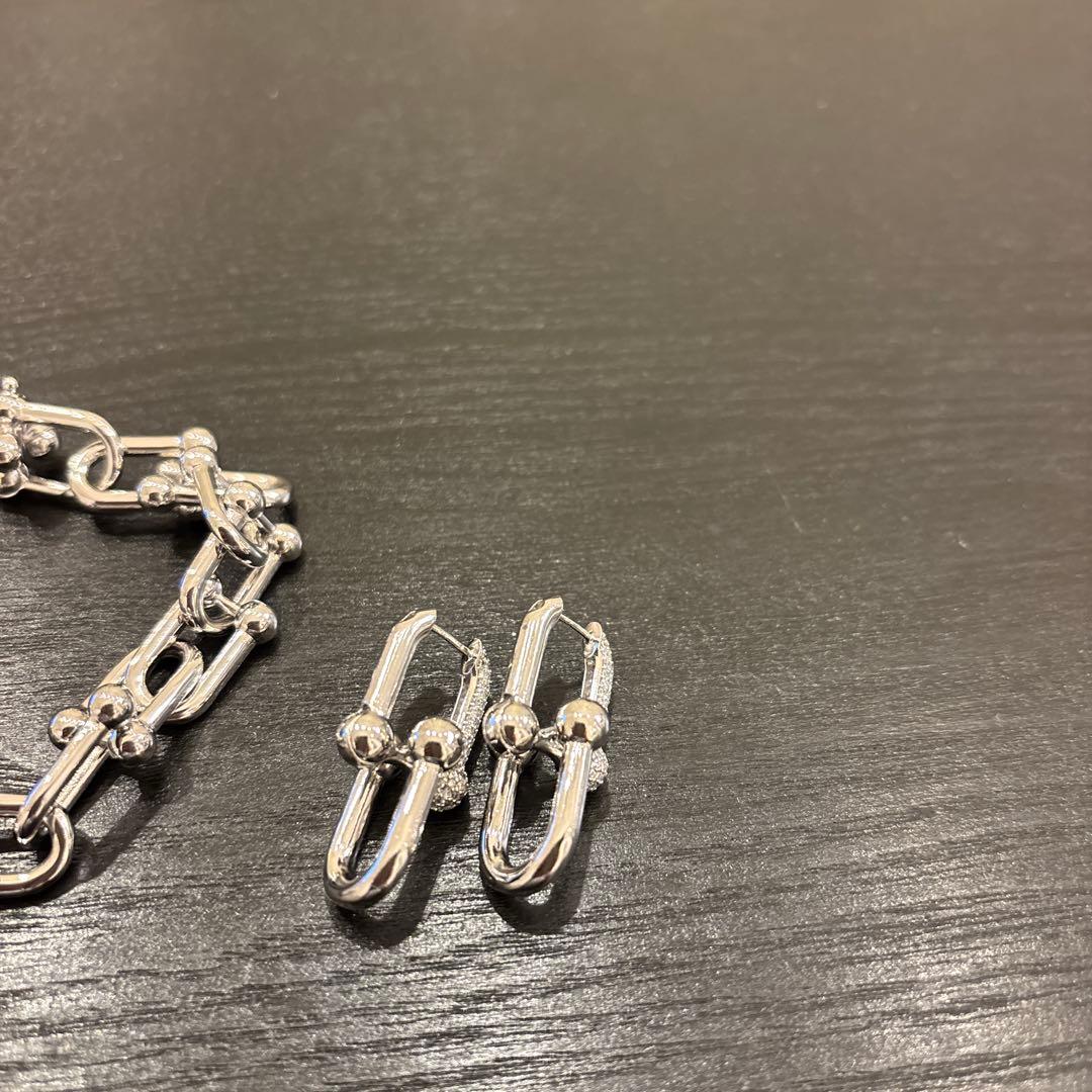 シルバー チェーンブレスレット ピアス