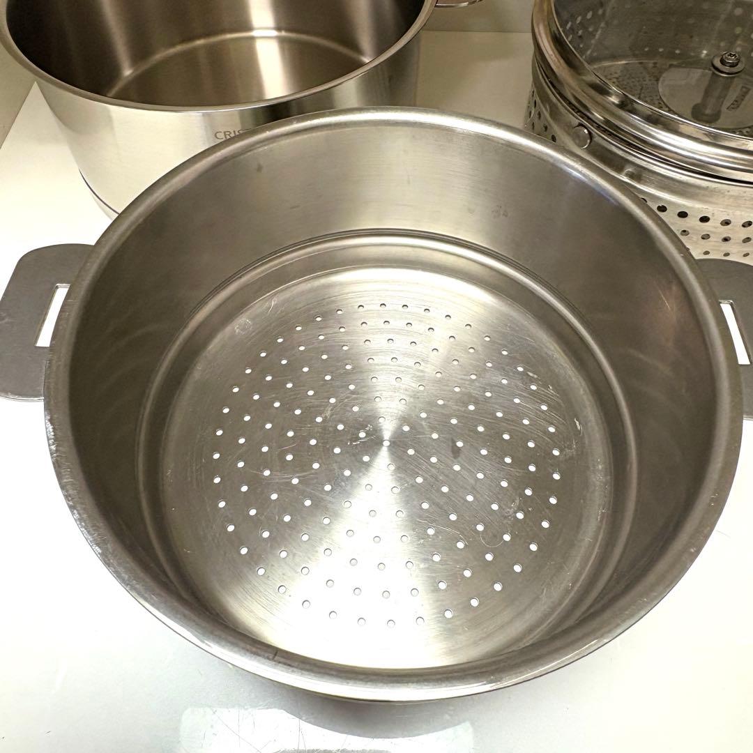クリステル Lシリーズ 両手鍋深型 20cm 蒸し器 セット レア