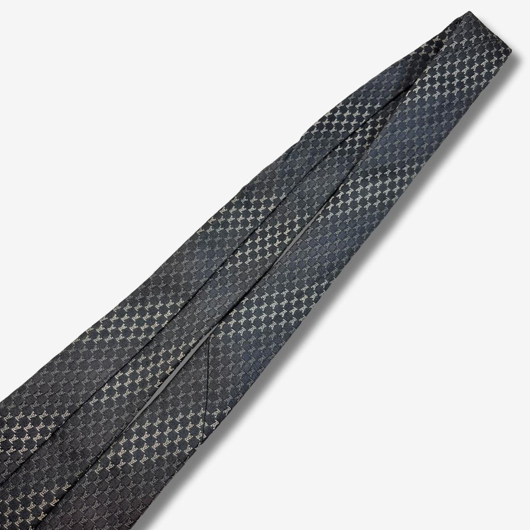 LOUIS VUITTON シルクネクタイ LVロゴ 格子柄 グレー