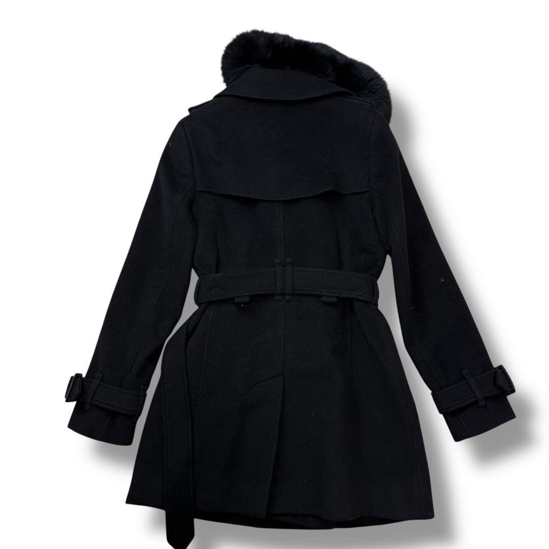 美品 バーバリーロンドン アンゴラ混1526 襟ファー　トレンチコート 黒