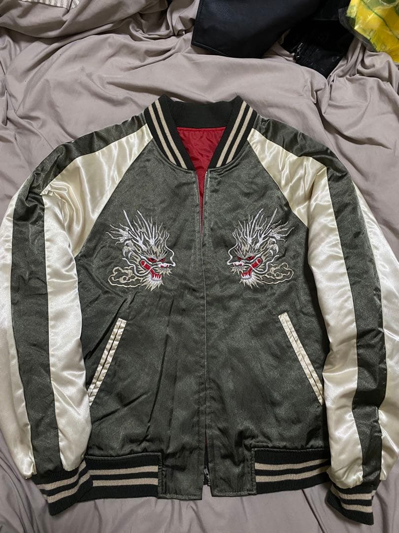 90s 日本製 限定 龍 スカジャン サテン unisex vintage