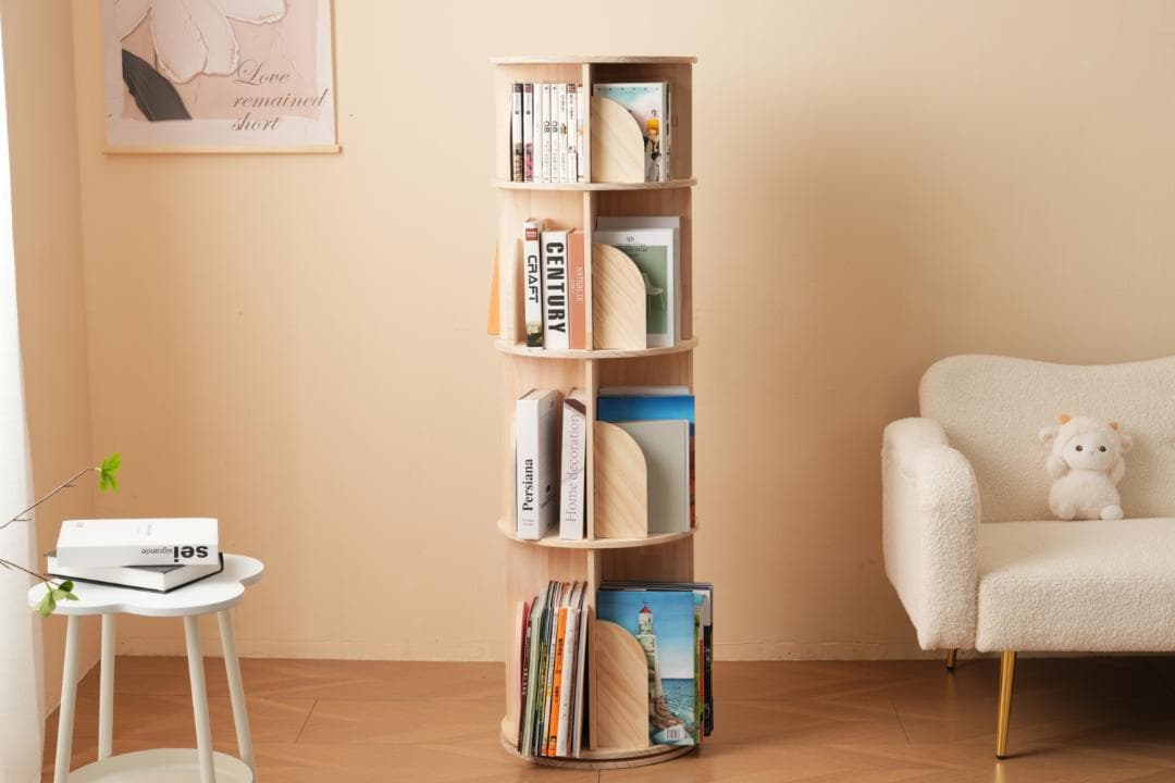 【4段-回転盤タイプ-マルチ高さ】回転式本棚 360°回転 サイズ40*40cm