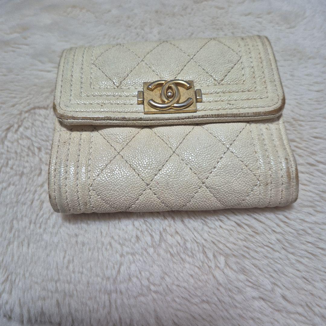 寿*司様 CHANEL アイボリー ボーイシャネル ウォレット キルティング三つ