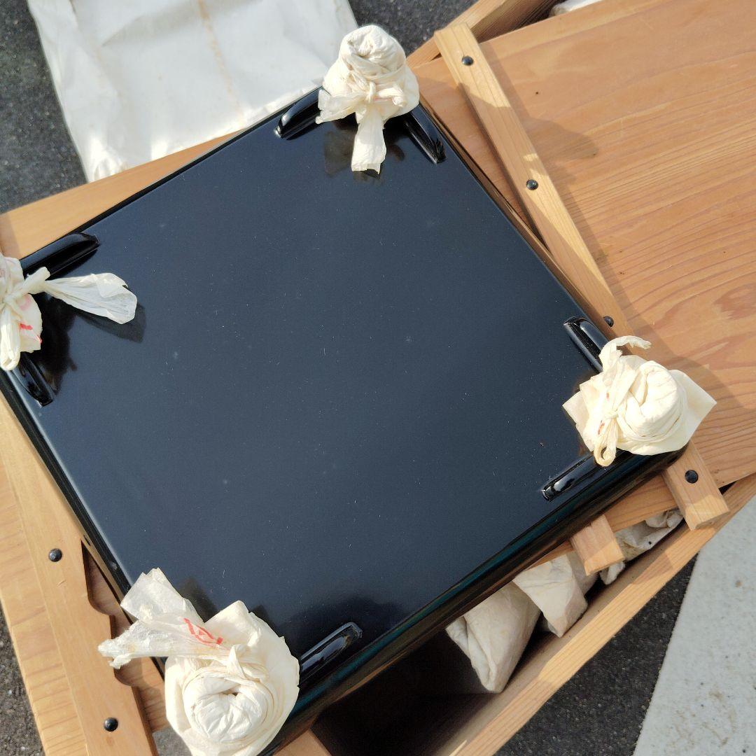 能登輪島塗木製正方形脚付き盆 黒と茶色の木目（10枚セット）