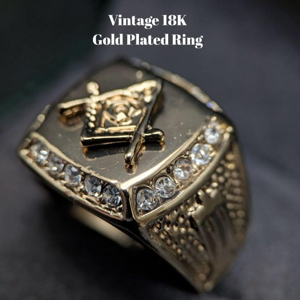 18Kゴールドメッキ ヴィンテージリング 21号 11.2g ラインストーン装飾