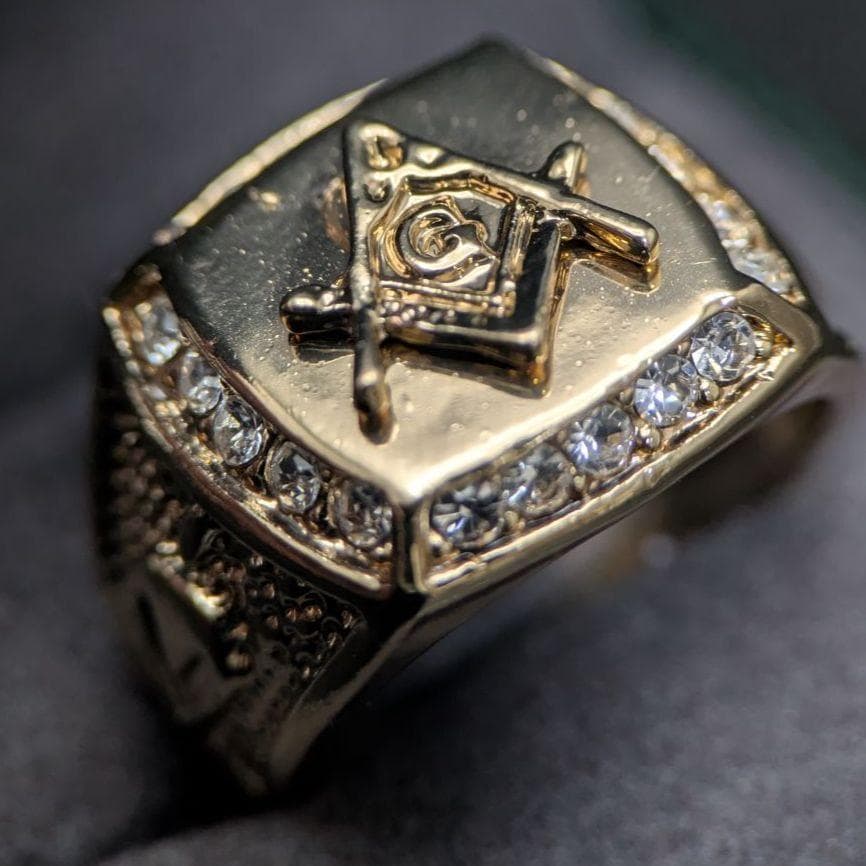 18Kゴールドメッキ ヴィンテージリング 21号 11.2g ラインストーン装飾