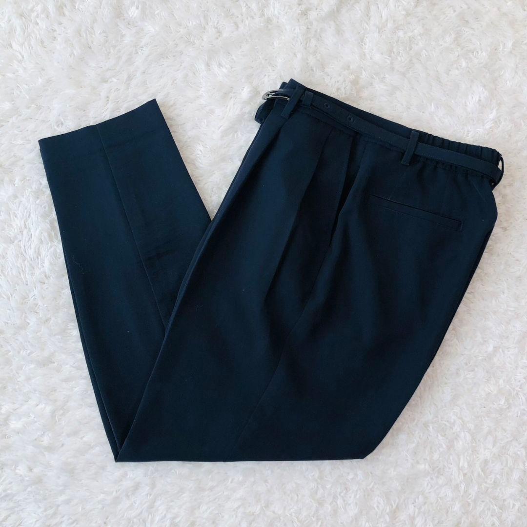 プラステ セットアップ ジャケット ノーカラー パンツ ベルト 紺 ゴム M L