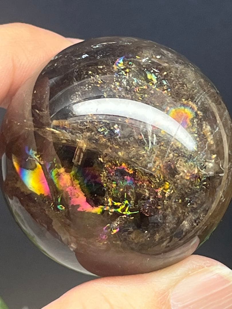 天然石　スモーキークォーツア　アゼツライト　スフィア　爆虹⭐️1813