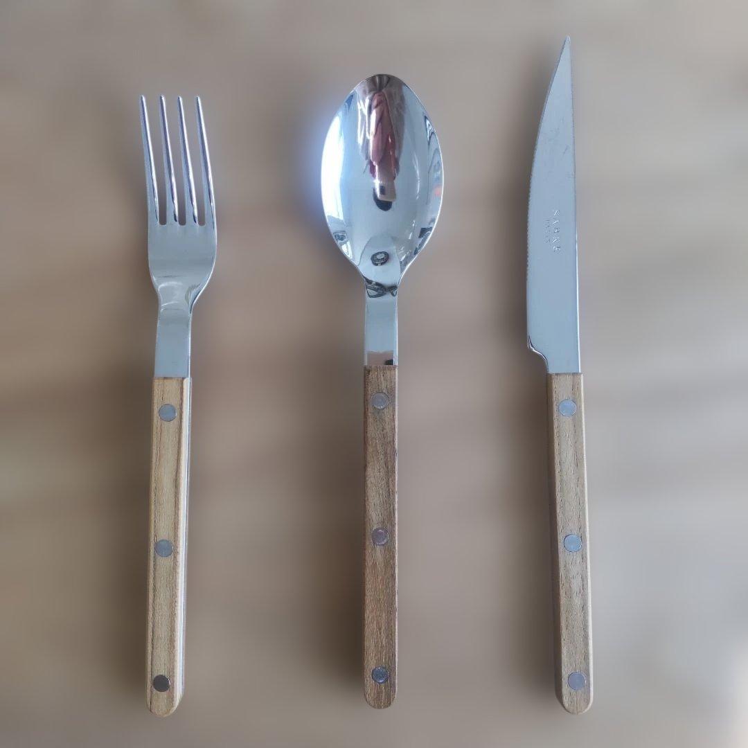 未使用品サーブルSABRE PARIS カトラリー　天然チーク素材3点セット