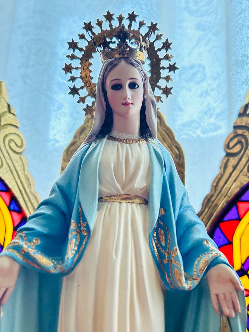 【超超希少極美35cm】 ✞ 無原罪の聖母マリア像　宗教彫刻　アンティーク