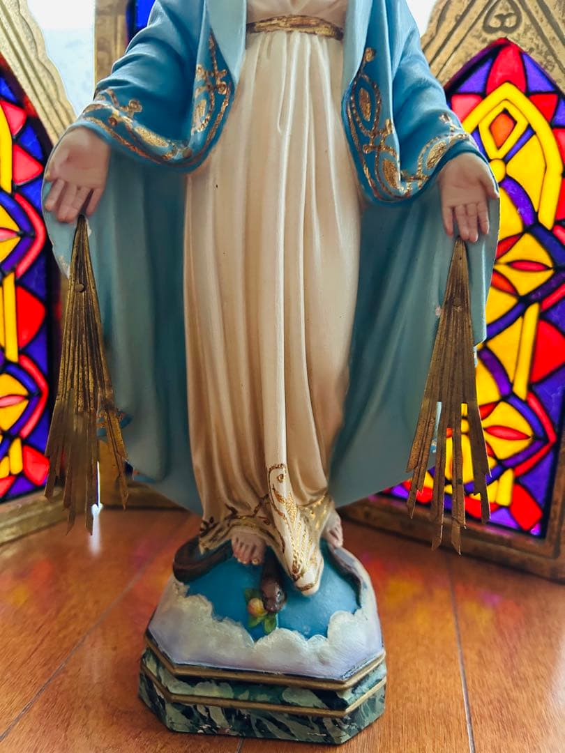 【超超希少極美35cm】 ✞ 無原罪の聖母マリア像　宗教彫刻　アンティーク