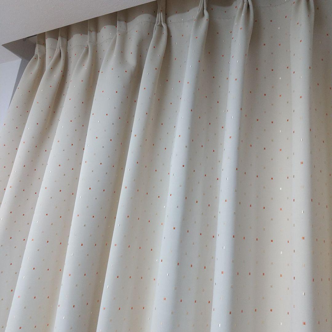 ベージュカーテン&レースカーテン 各4枚(計8枚)カーテンセット