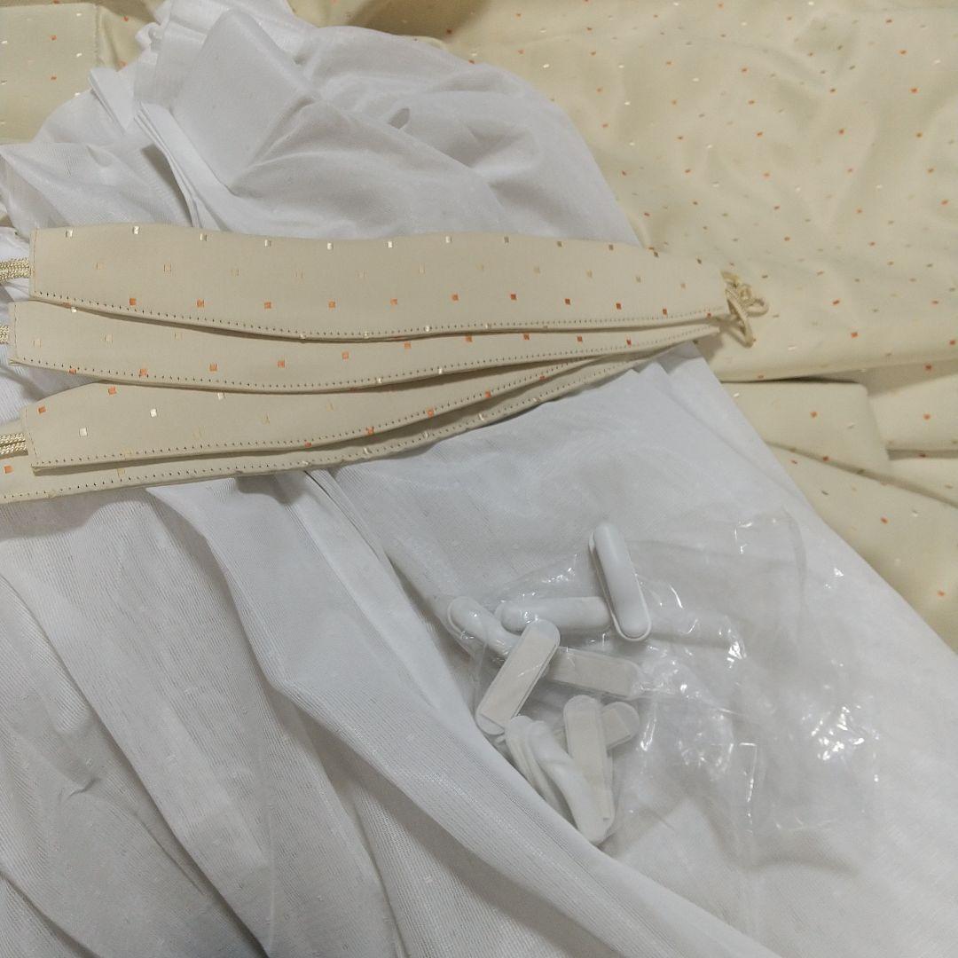 ベージュカーテン&レースカーテン 各4枚(計8枚)カーテンセット