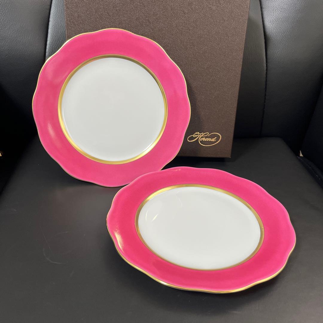 売り切り価格［新品］Herendシルクリボン(ピンク) デザートプレートセット