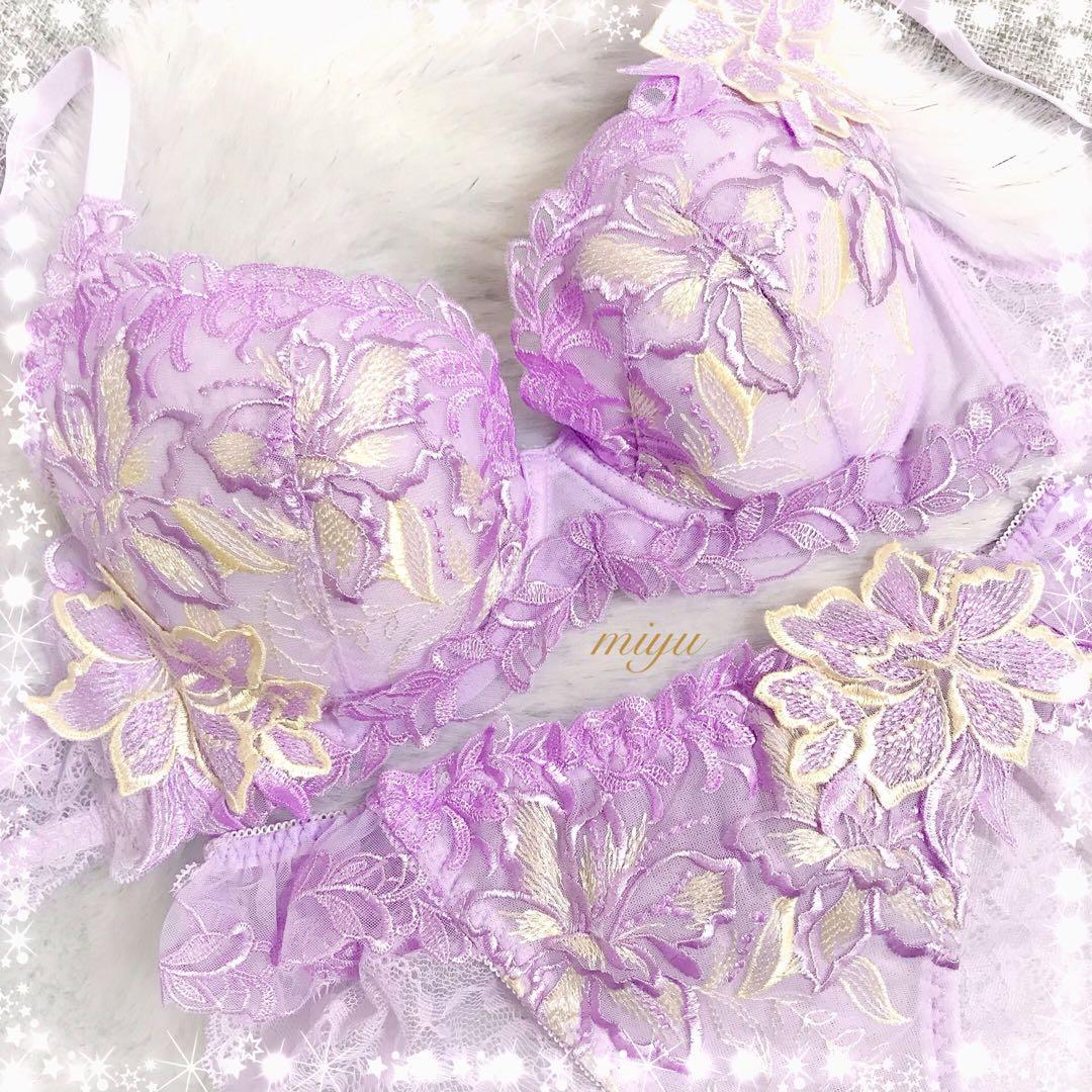 ラベンダーD80、フルバックL♡追加ガーターL✨ブルーミングフラワーシリーズ♥️