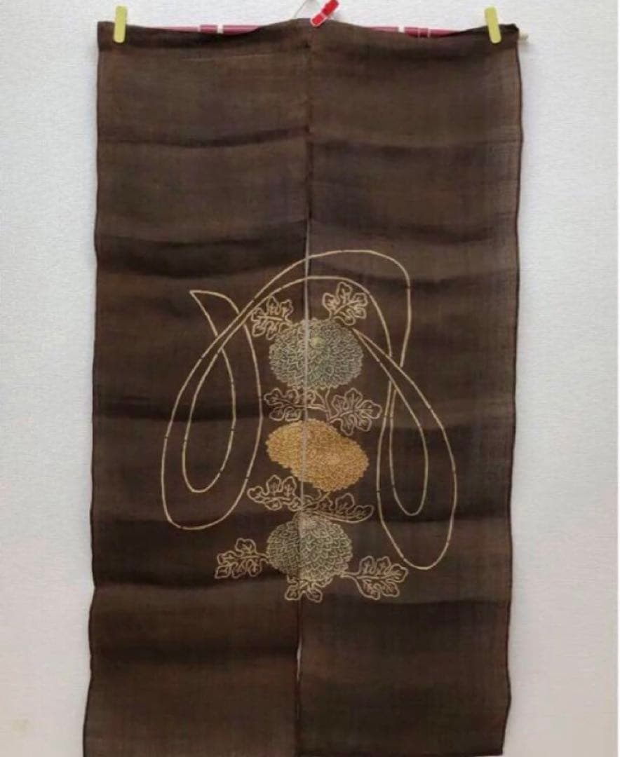 素敵　麻　型染　藍染　暖簾　菊　花　風　のれん