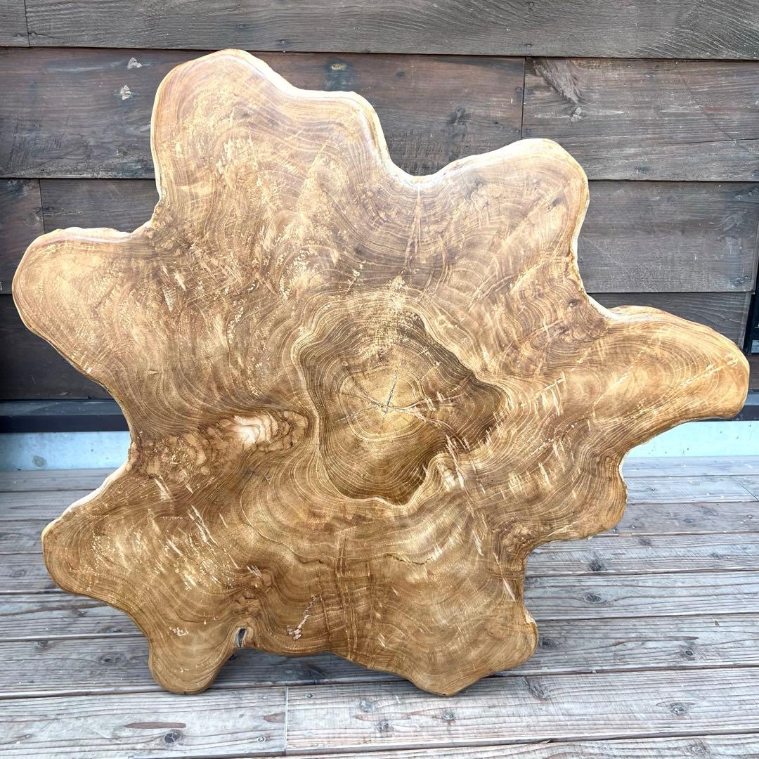 極厚 希少木材 オールドチーク材 切り株 ハイテーブル 91cm 無垢材 飾り台