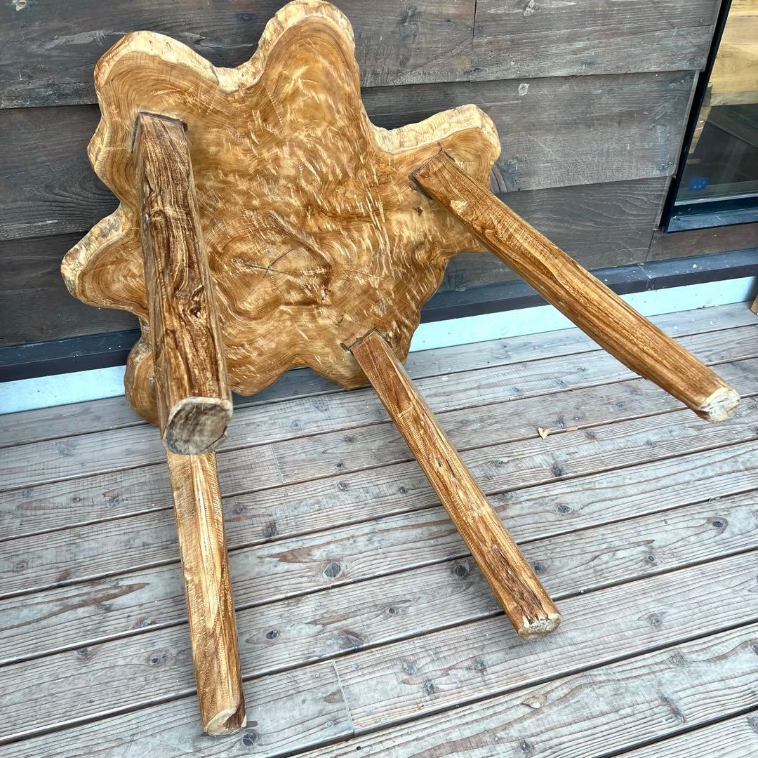 極厚 希少木材 オールドチーク材 切り株 ハイテーブル 91cm 無垢材 飾り台