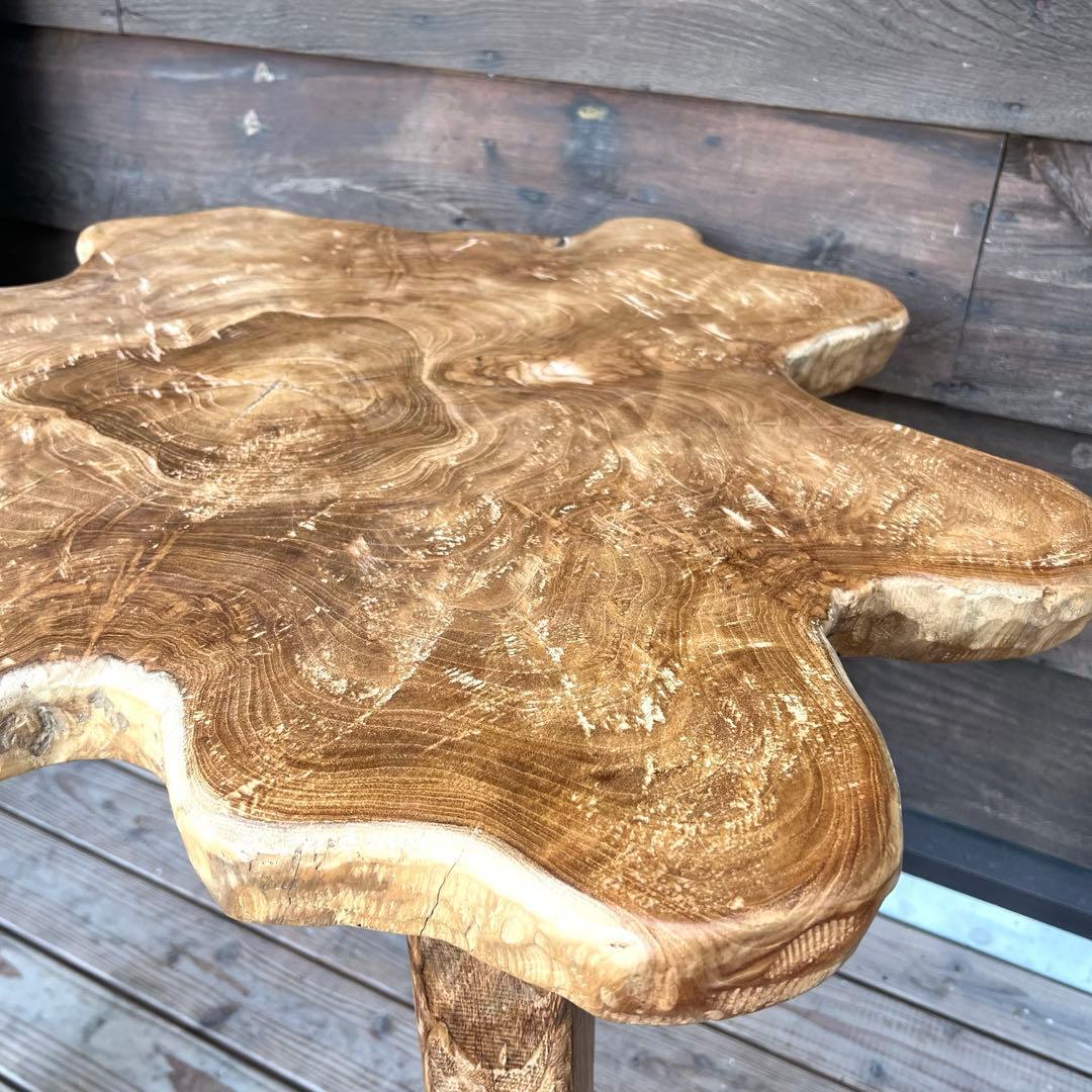 極厚 希少木材 オールドチーク材 切り株 ハイテーブル 91cm 無垢材 飾り台