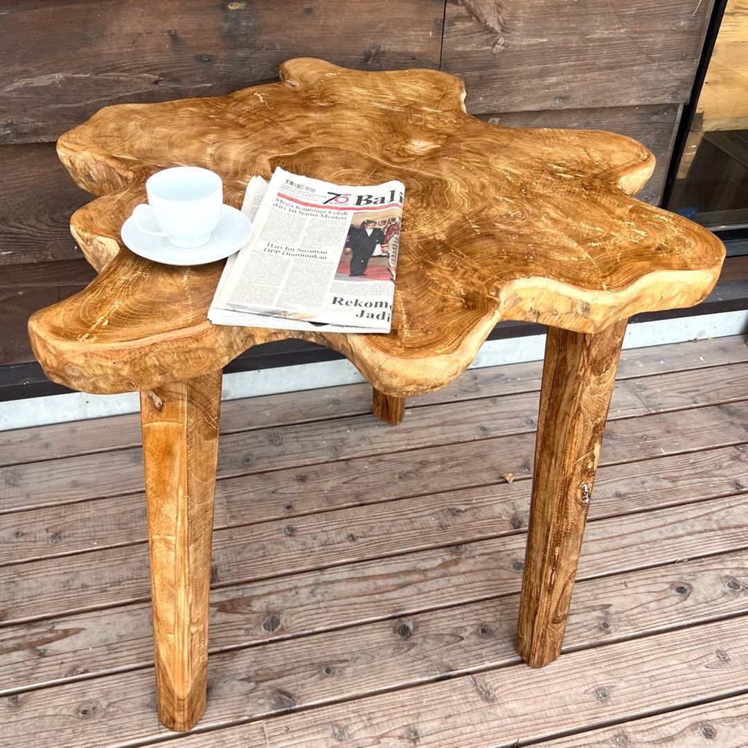 極厚 希少木材 オールドチーク材 切り株 ハイテーブル 91cm 無垢材 飾り台