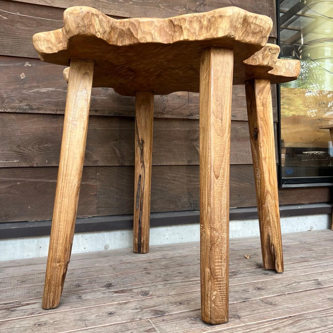 極厚 希少木材 オールドチーク材 切り株 ハイテーブル 91cm 無垢材 飾り台