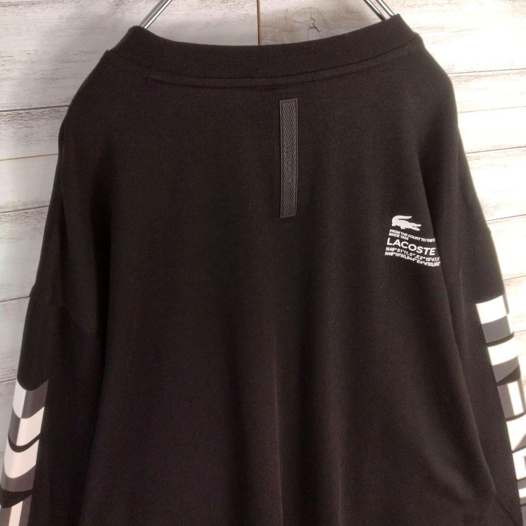 メンズ☆LACOSTE　極美品　ブラック　長袖カットソー　袖ロゴ両面ロゴ　XL