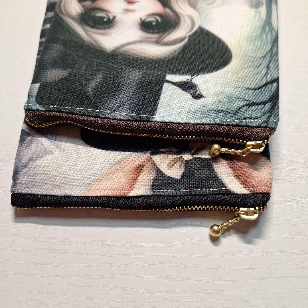 可愛い女の子パネル生地　ハンドメイド　フラットポーチ