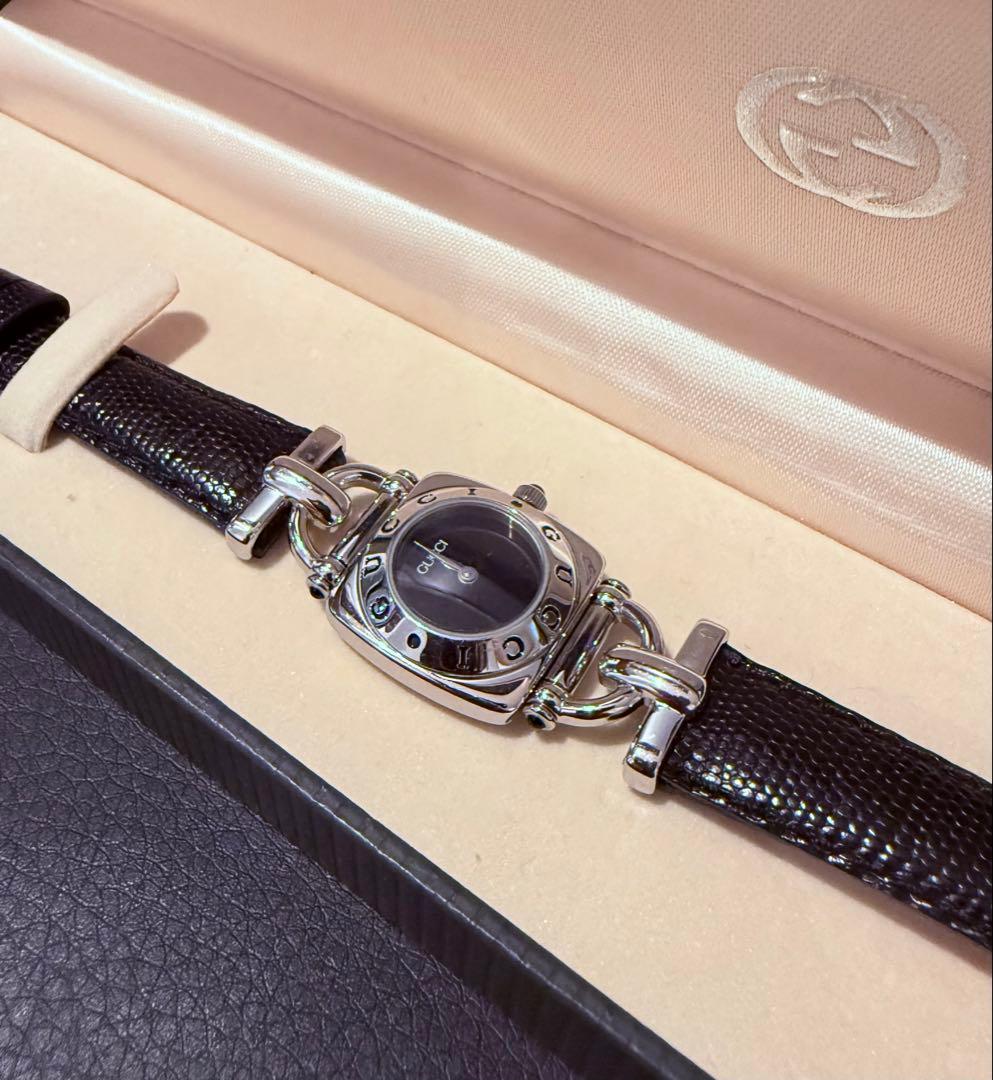 希少美品♡ GUCCI レザーベルト腕時計 ブラック　vintage ウォッチ