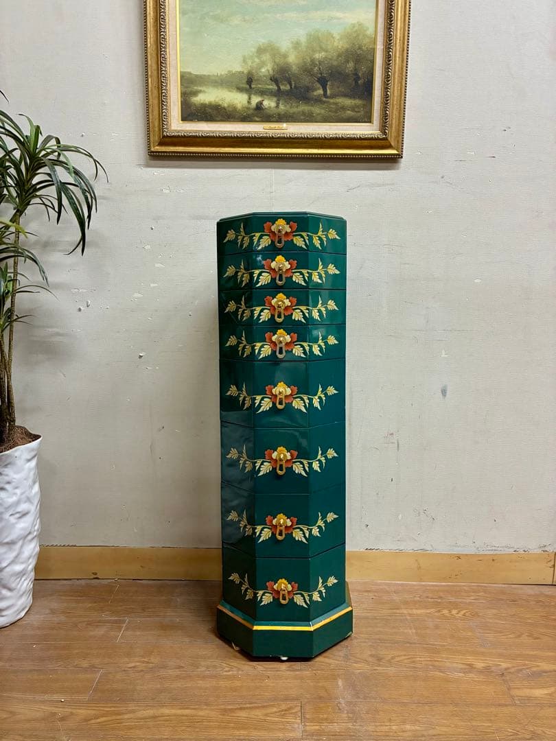 管454☆シノワズリ様式☆八角型☆8段チェスト☆ジュエリーチェスト