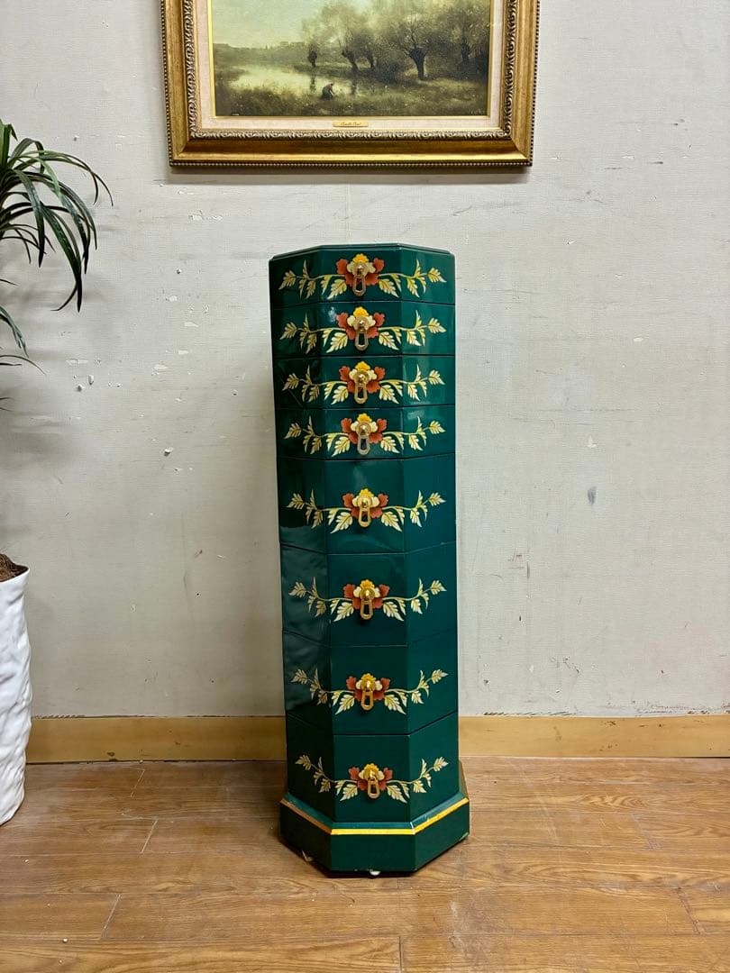 管454☆シノワズリ様式☆八角型☆8段チェスト☆ジュエリーチェスト