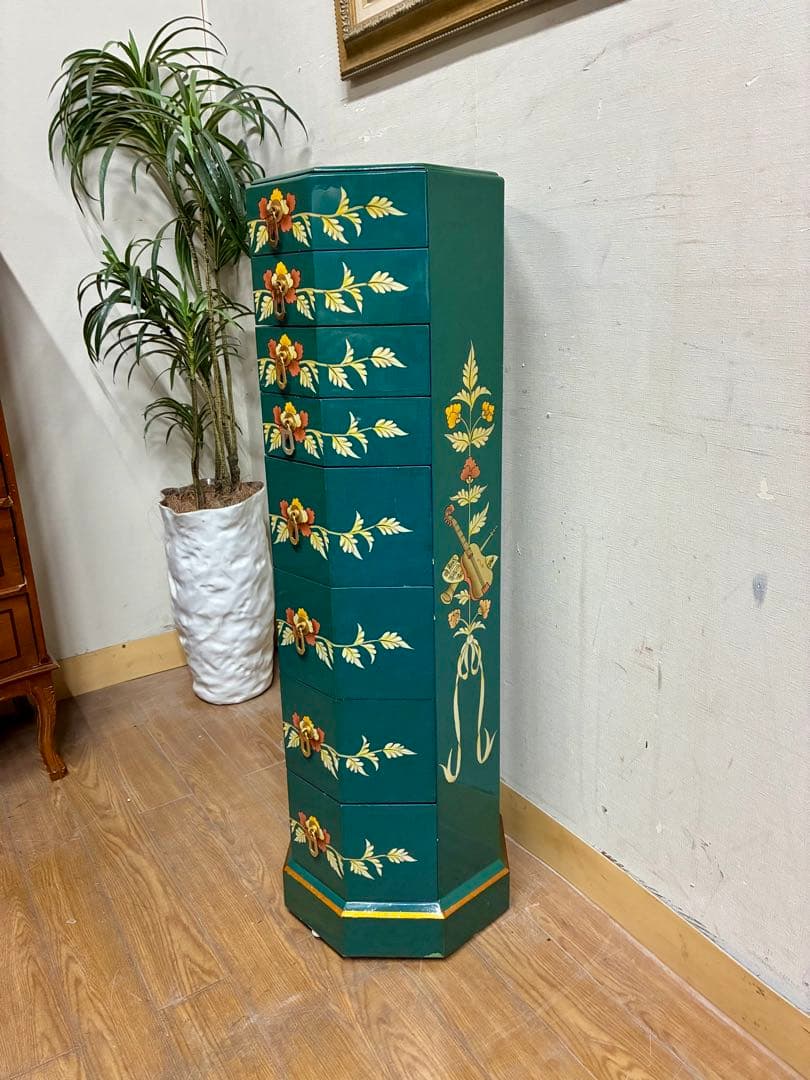 管454☆シノワズリ様式☆八角型☆8段チェスト☆ジュエリーチェスト