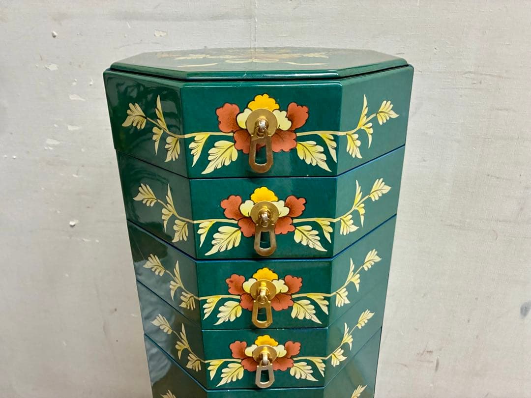 管454☆シノワズリ様式☆八角型☆8段チェスト☆ジュエリーチェスト