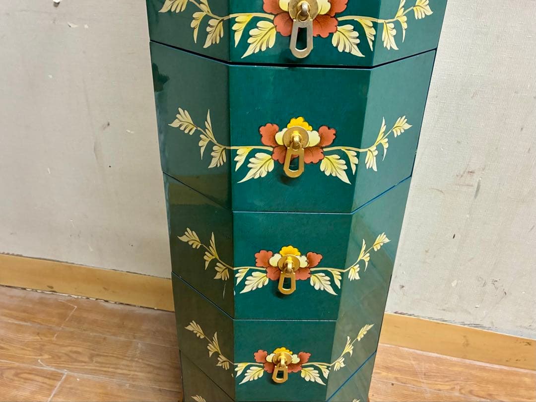 管454☆シノワズリ様式☆八角型☆8段チェスト☆ジュエリーチェスト