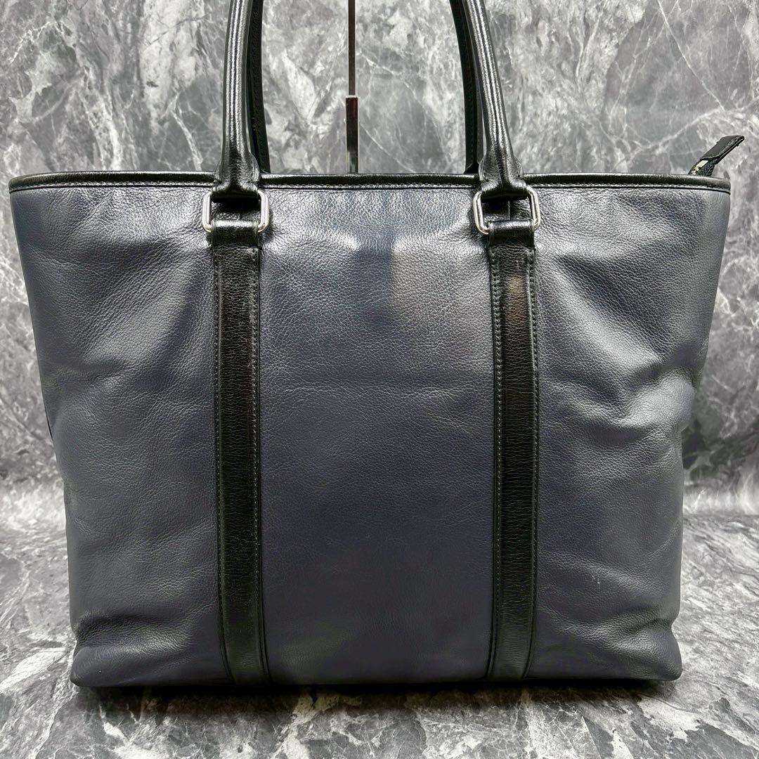 COACH メトロポリタン レザートートバッグ 2way ネイビー×ブラック