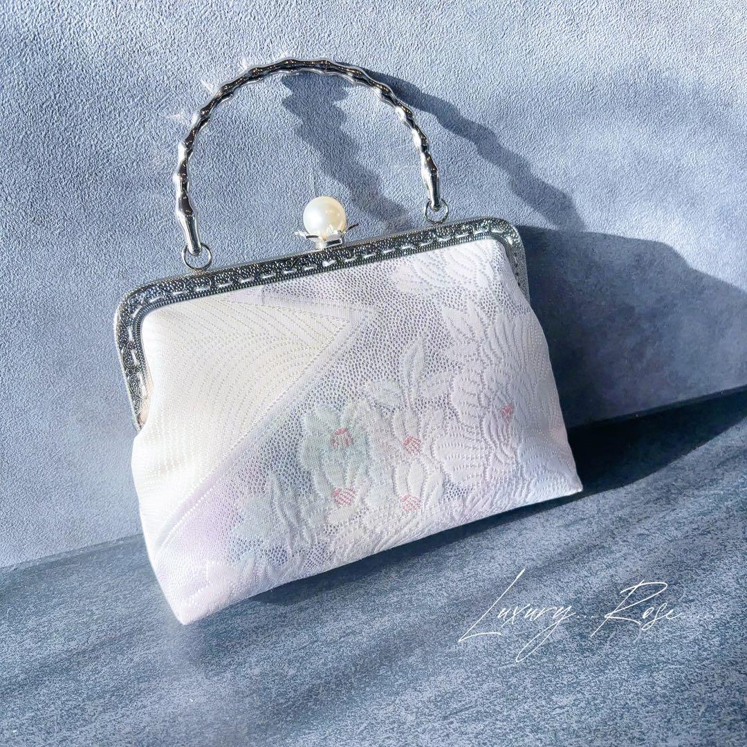 新作ミルキースノーパープル♡優しい可憐な花、、、高級西陣織帯地で上品帯地バッグ