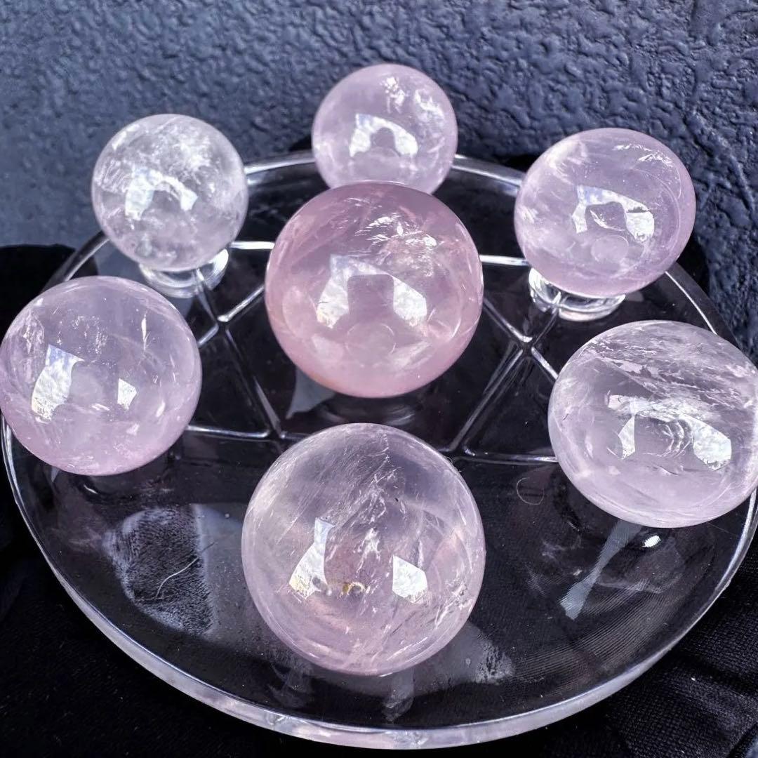 七星陣【恋愛成就♡】ピンク超美麗レインボー☆ローズクォーツスフィア丸玉A1186