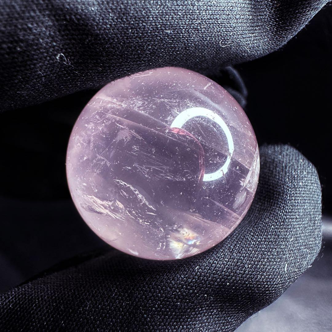 七星陣【恋愛成就♡】ピンク超美麗レインボー☆ローズクォーツスフィア丸玉A1186