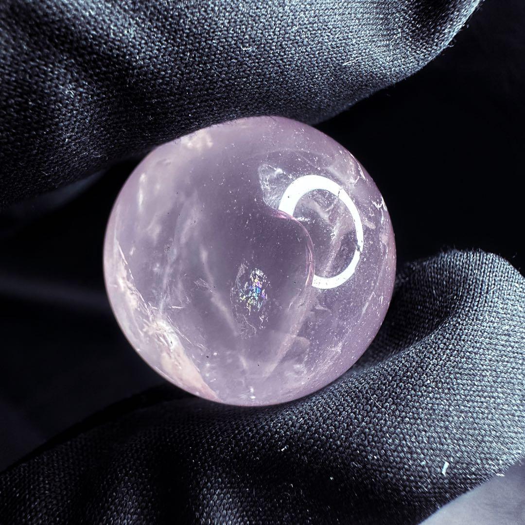 七星陣【恋愛成就♡】ピンク超美麗レインボー☆ローズクォーツスフィア丸玉A1186