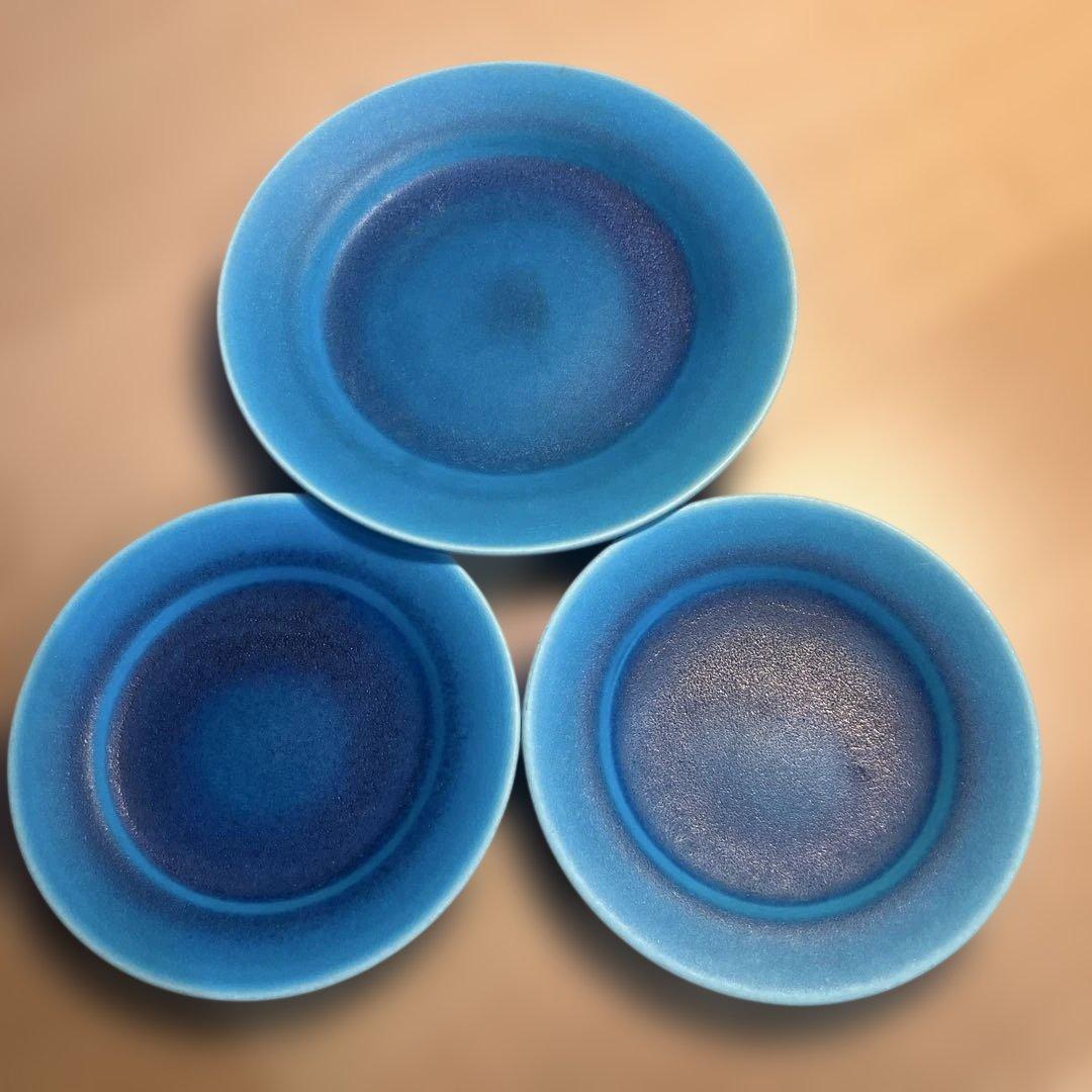 【3点】金城有美子 サンゴブルー 皿