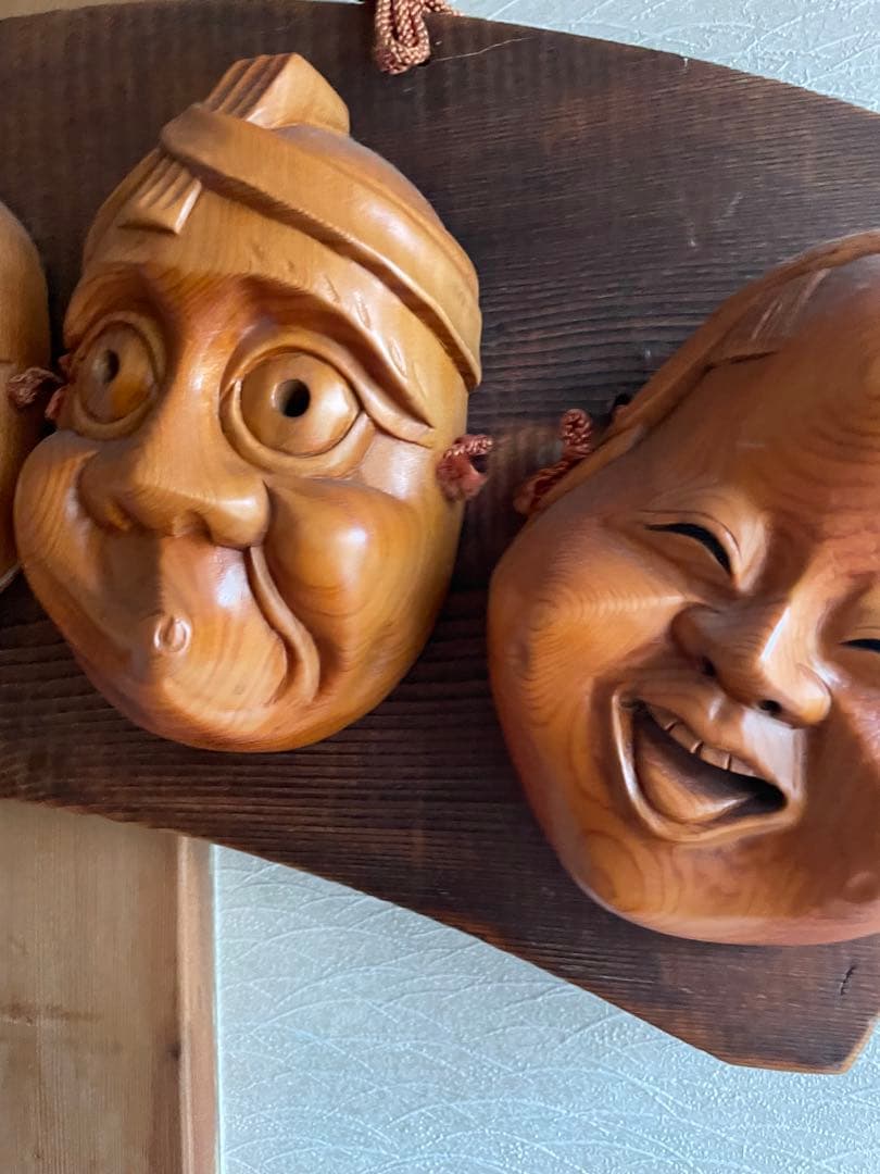 希少　骨董品　国宝　台湾製　歌舞伎　木彫り　お面　壁掛け　50年前