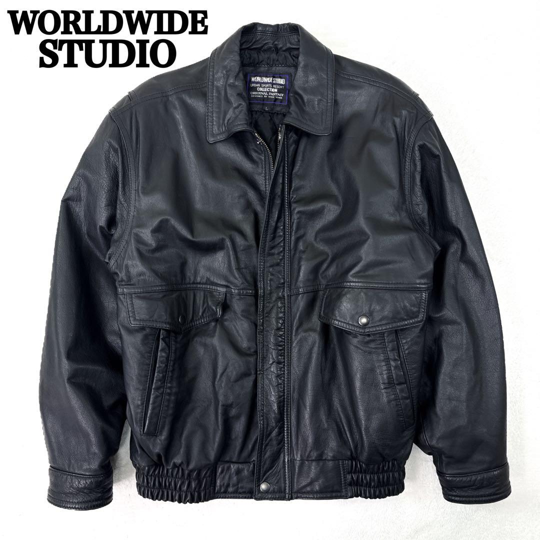 稀少✨ 90s　WORLDWIDE STUDIO　本革 レザー ジャケット A2