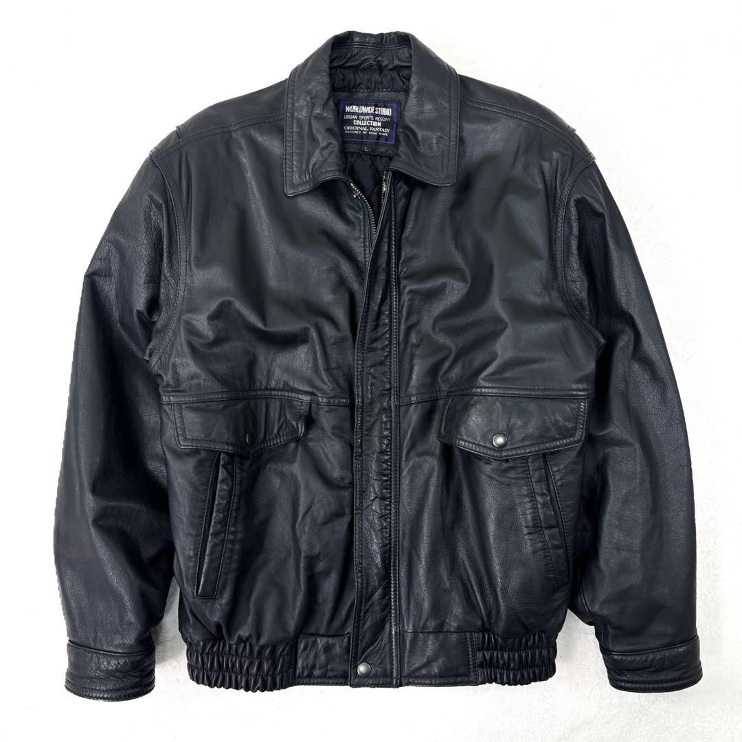稀少✨ 90s　WORLDWIDE STUDIO　本革 レザー ジャケット A2
