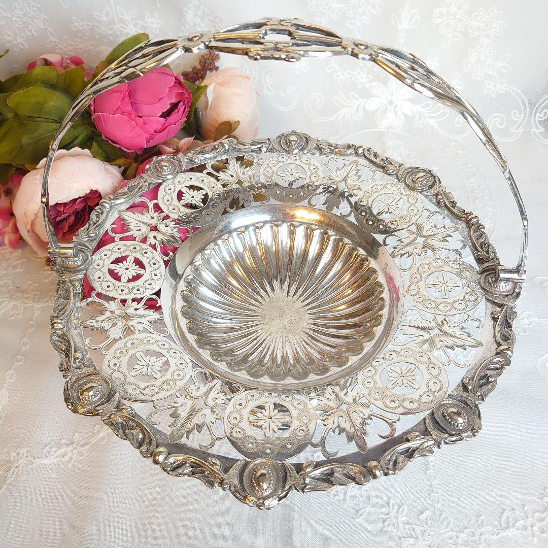 シルバーコンポート　トレイ　バスケット　アンティーク　シルバー