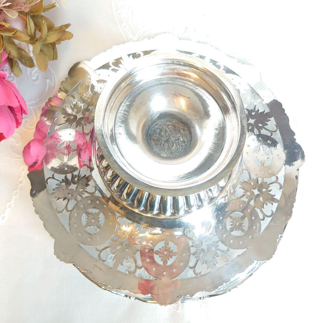 シルバーコンポート　トレイ　バスケット　アンティーク　シルバー