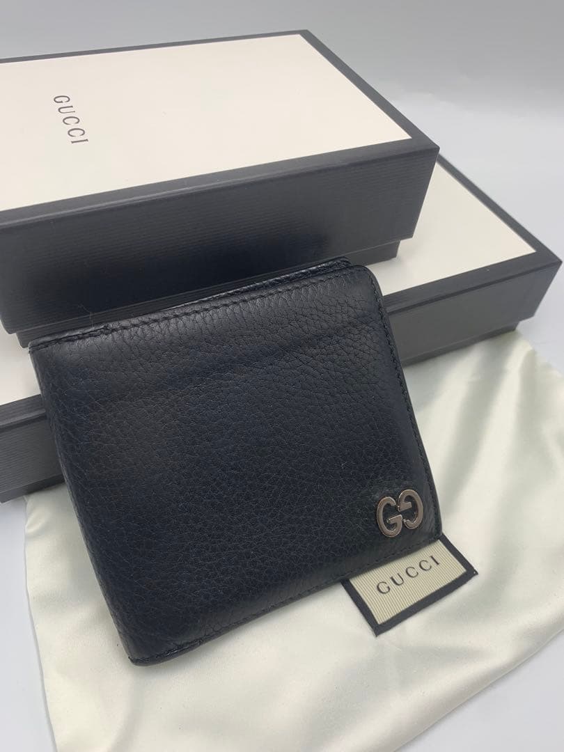 GUCCI 二つ折り財布 GGグッチ 小銭入れ レザー ブラック 黒 P55