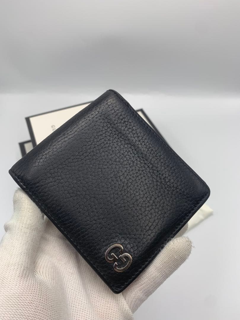GUCCI 二つ折り財布 GGグッチ 小銭入れ レザー ブラック 黒 P55