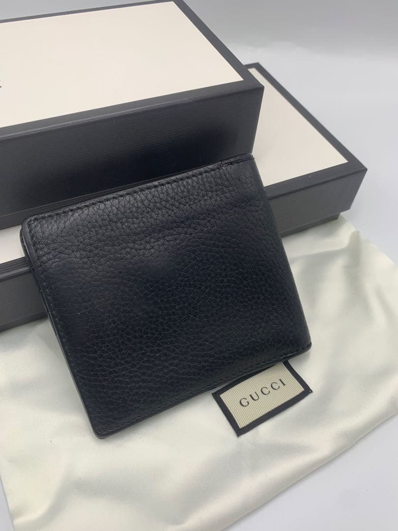 GUCCI 二つ折り財布 GGグッチ 小銭入れ レザー ブラック 黒 P55