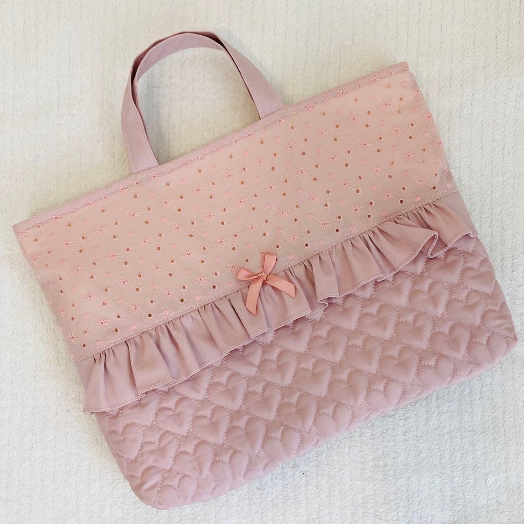 【ハンドメイド】入園入学グッズ(レース×ハートキルティング×リボン)