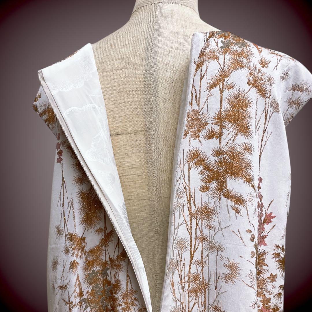 着丈140cm ラメ刺繍 マキシワンピース 着物リメイク J70413