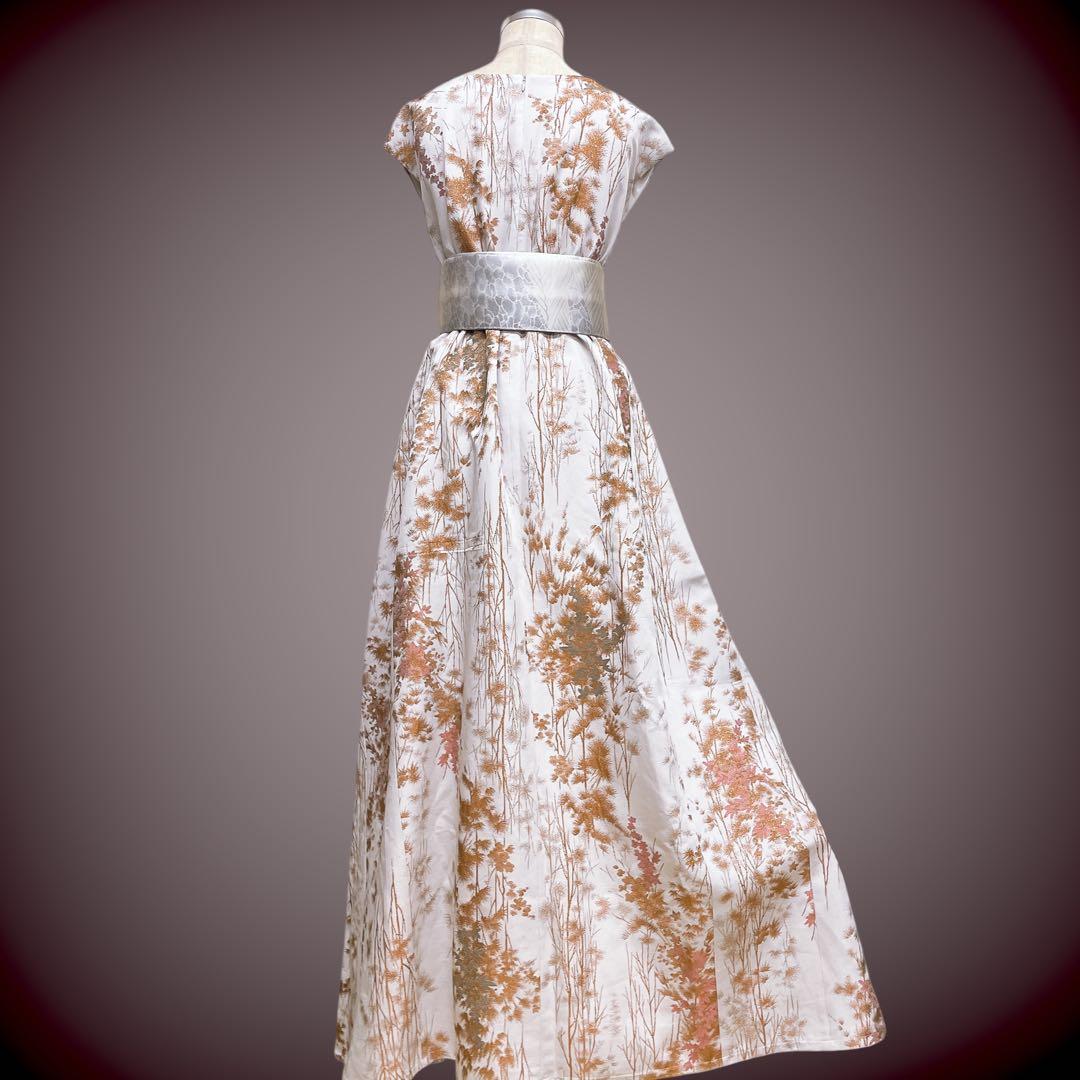 着丈140cm ラメ刺繍 マキシワンピース 着物リメイク J70413